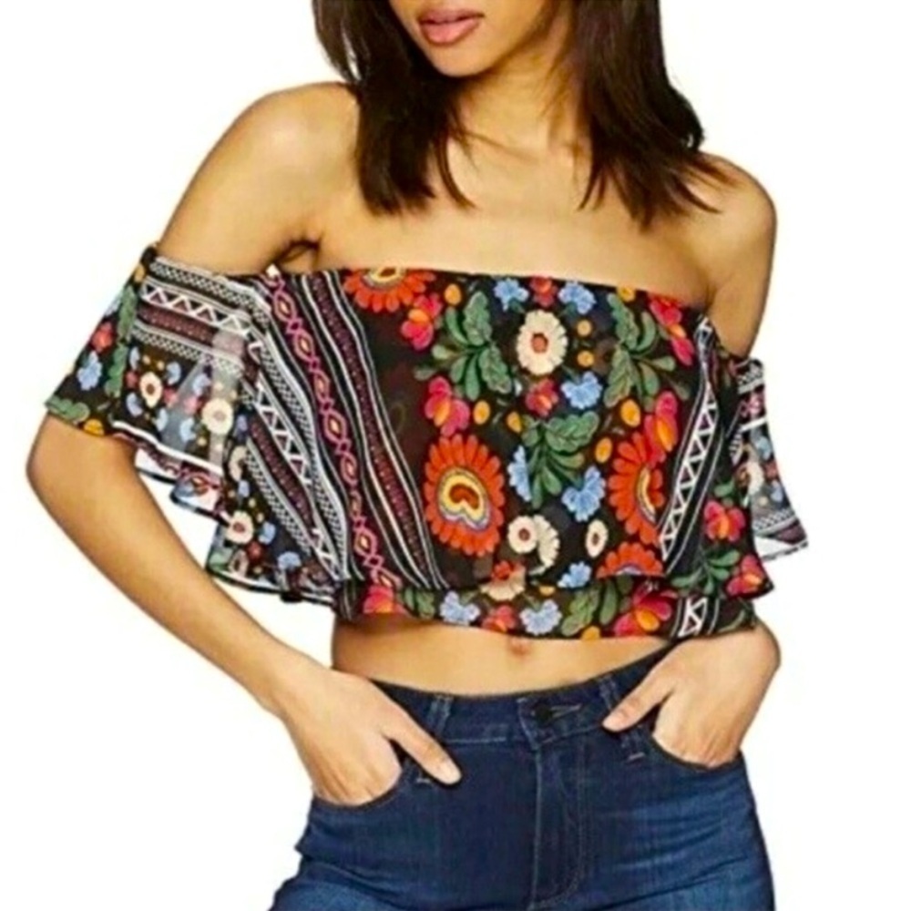 NWOT Show Me Your MuMu Nica Off The Shoulder Crop Top in Mexicali Print Size S